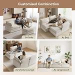 ROWHY 104'' Modular Sectional Cloud Couch with Movable Ottoman, 4 Seat Modern Corduroy Sofa, Deep Seat L Shaped Couch for Living Room Bedroom Apartment, Beige