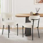 Sweetcrispy Dining Chairs Set of 2, Boucle Upholstered Modern Mid Century Round Kitchen Chairs with Curved Backrest & Metal Legs for Vanity, Living Room - Beige