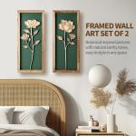 3D Floral Green Wall Art, Wood Boho Framed Wall Arts for Bathroom, Bedroom, Living Room, Dinning Room or Office, Lightweight Green Farmhouse Decor Gift - Set of 2