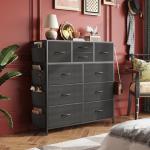 WLIVE Dresser for Bedroom with 10 Drawers, Fabric Dresser Chest of Drawers with Side Pockets and Hooks, Sturdy Metal Frame, Drawers Organizer Unit for Living Room, Hallway, Black