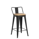 WENTMENT Metal Bar Stools Set of 4 Counter Height Barstools with Removable Back 24" Kitchen Bar Stools with Wooden Seat, Black