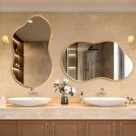 Dorlicecass Irregular Wall Mirror - Wall Mirrors Decorative 20"x36" Gold Asymmetrical Mirror Tempered Glass Aviation Aluminum Alloy Frame for Bathroom, Bedroom, Living Room, Cloakroom, Entryway