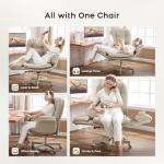 amseatec Criss Cross Chair with Armrests & Wheels for Cross-Legged Sitting, Comfortable Adjustable Swivel Office Desk Chair –PU Leather Vanity Chair for Home, Makeup and Bedroom (Cream)