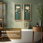 3D Floral Green Wall Art, Wood Boho Framed Wall Arts for Bathroom, Bedroom, Living Room, Dinning Room or Office, Lightweight Green Farmhouse Decor Gift - Set of 2