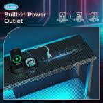 AODK Computer Desk, 48 Inch Gaming Desk with Led Lights & Power Outlet, Office Desk with Storage Shelves, Reversible Desk with Monitor Shelf & Headphone Hook, Carbon Fiber Black