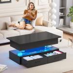 SEDETA 40" Lift Top Coffee Table, Coffee Tables with Storage for Living Room, Small Coffee Table with 2 Drawers & LED Light for Dining Reception Room, Black