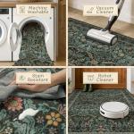 Vintage Floral Washable Rugs 5x7 for Living Room, Dark Green Soft Area Rugs for Bedroom, Dining Room, Classroom, Boho Home Office Décor, Farmhouse Forest Botanical Flower Carpet Thin Non Slip Low Pile