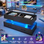 SEDETA 40" Lift Top Coffee Table, Coffee Tables with Storage for Living Room, Small Coffee Table with 2 Drawers & LED Light for Dining Reception Room, Black
