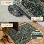 Vintage Floral Washable Rugs 5x7 for Living Room, Dark Green Soft Area Rugs for Bedroom, Dining Room, Classroom, Boho Home Office Décor, Farmhouse Forest Botanical Flower Carpet Thin Non Slip Low Pile