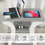 FROMJBEST End Tables Living Room, Grey End Table with Charging Station, Grey Side Table, Nightstand for Bedroom, 3 Tier End Table with Storage Shelf for Living Room