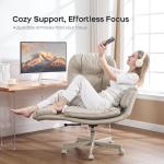 amseatec Criss Cross Chair with Armrests & Wheels for Cross-Legged Sitting, Comfortable Adjustable Swivel Office Desk Chair –PU Leather Vanity Chair for Home, Makeup and Bedroom (Cream)