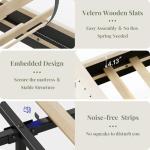 Belffin King Size Bed Frame and Headboard, 50.9" Velvet Upholstered Wingback Bedframe with LED Lights & Storage/Charging Station, Button Tufted Tall Footboard, No Box Spring Needed, Noise-Free, Black