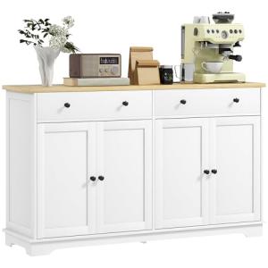 HOMCOM Sideboard Buffet Cabinet with Storage, 55" Modern Kitchen Cabinet with 4 Doors, 2 Drawers and 2 Adjustable Shelves, Coffee Bar Cabinet, White