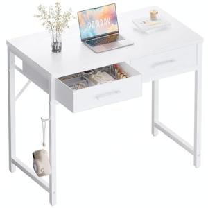 Pamray 32 Inch Small Computer Desk with 2 Drawers for Bedroom Study Writing Home Office Table for Small Spaces White