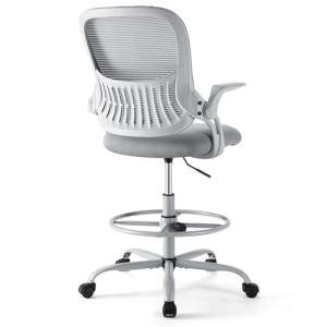 DUMOS Drafting Chair for Standing Desk, Counter Height Adjustable, Flip-up Arms, Ergonomic Mid Back Mesh Rolling Work Swivel Office Computer Chairs with Wheels, Grey