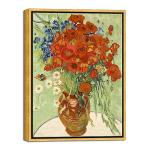 Wieco Art Framed Wall Art of Red Poppies and Daisies by Vincent Van Gogh Paintings Reproduction Abstract Canvas Prints for Home Living Room Decorations Bronze Gold Frame