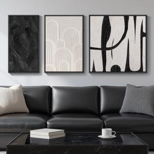 Framed Black and White Abstract Wall Art Set, 3 Piece Canvas Prints Paintings Artwork for Walls, Modern Minimalist Abstract Geometric Pictures for Living Room, Bedroom, Dining Room, Office Wall Decor
