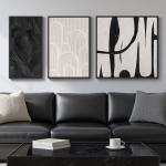 Framed Black and White Abstract Wall Art Set, 3 Piece Canvas Prints Paintings Artwork for Walls, Modern Minimalist Abstract Geometric Pictures for Living Room, Bedroom, Dining Room, Office Wall Decor