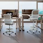 DUMOS Drafting Chair for Standing Desk, Counter Height Adjustable, Flip-up Arms, Ergonomic Mid Back Mesh Rolling Work Swivel Office Computer Chairs with Wheels, Grey