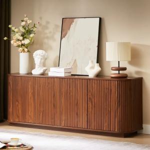 Modern Sideboard with Wave Pattern, Storage Cabinet Wooden Vertical Striped, for Kitchen/Bedroom/Entryway, 64''W X 15''D X 24''H