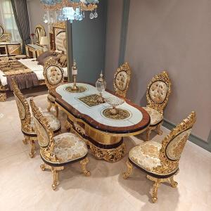 French court dining table and chair combination, solid wood carving and gold foil western dining table, luxury high-end