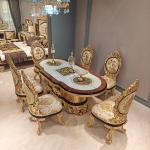 French court dining table and chair combination, solid wood carving and gold foil western dining table, luxury high-end