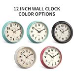 HYJOOY Wall Clock Metal 12.4" Vintage Retro Wall Clocks Countryside Style Silent Non Ticking Easy to Read for Living Room, Kitchen, Bedroom, Office, Bar(12.4" Teal)