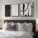 Framed Black and White Abstract Wall Art Set, 3 Piece Canvas Prints Paintings Artwork for Walls, Modern Minimalist Abstract Geometric Pictures for Living Room, Bedroom, Dining Room, Office Wall Decor