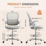 DUMOS Drafting Chair for Standing Desk, Counter Height Adjustable, Flip-up Arms, Ergonomic Mid Back Mesh Rolling Work Swivel Office Computer Chairs with Wheels, Grey