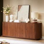 Modern Sideboard with Wave Pattern, Storage Cabinet Wooden Vertical Striped, for Kitchen/Bedroom/Entryway, 64''W X 15''D X 24''H