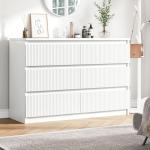 Jocoevol White 6 Drawer Dresser for Bedroom, Modern Fluted Dresser with Deep Drawers, Large Double Wooden Chest of Drawers for Living Room, Hallway, Entryway (White)
