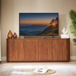 Modern Sideboard with Wave Pattern, Storage Cabinet Wooden Vertical Striped, for Kitchen/Bedroom/Entryway, 64''W X 15''D X 24''H