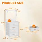 Furnulem White Nightstand, 38 inches Tall Night Stand with Charging Station and LED Lights, Bedside Table for Bedroom, Office, Hallway, 4 Fabric Drawers, Metal Frame, Wood Shelves