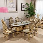 French court dining table and chair combination, solid wood carving and gold foil western dining table, luxury high-end