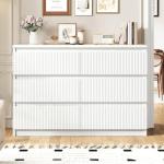 Jocoevol White 6 Drawer Dresser for Bedroom, Modern Fluted Dresser with Deep Drawers, Large Double Wooden Chest of Drawers for Living Room, Hallway, Entryway (White)