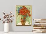 Wieco Art Framed Wall Art of Red Poppies and Daisies by Vincent Van Gogh Paintings Reproduction Abstract Canvas Prints for Home Living Room Decorations Bronze Gold Frame