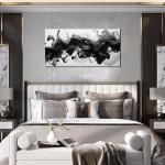 Abstract Black Wall Art for Living Room, Neutral Black and White Canvas Decorative-Picture for Home Bedroom Office, Contemporary Minimalist Printed Painting Artwork Wall-Decor, Size 40x20 Inches