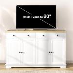 HOMCOM Sideboard Buffet Cabinet with Storage, 55" Modern Kitchen Cabinet with 4 Doors, 2 Drawers and 2 Adjustable Shelves, Coffee Bar Cabinet, White