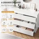 Jocoevol White 6 Drawer Dresser for Bedroom, Modern Fluted Dresser with Deep Drawers, Large Double Wooden Chest of Drawers for Living Room, Hallway, Entryway (White)