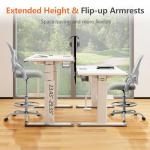 DUMOS Drafting Chair for Standing Desk, Counter Height Adjustable, Flip-up Arms, Ergonomic Mid Back Mesh Rolling Work Swivel Office Computer Chairs with Wheels, Grey