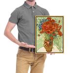 Wieco Art Framed Wall Art of Red Poppies and Daisies by Vincent Van Gogh Paintings Reproduction Abstract Canvas Prints for Home Living Room Decorations Bronze Gold Frame