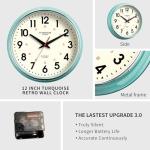 HYJOOY Wall Clock Metal 12.4" Vintage Retro Wall Clocks Countryside Style Silent Non Ticking Easy to Read for Living Room, Kitchen, Bedroom, Office, Bar(12.4" Teal)