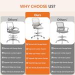 DUMOS Drafting Chair for Standing Desk, Counter Height Adjustable, Flip-up Arms, Ergonomic Mid Back Mesh Rolling Work Swivel Office Computer Chairs with Wheels, Grey