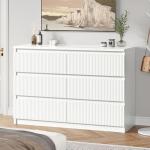 Jocoevol White 6 Drawer Dresser for Bedroom, Modern Fluted Dresser with Deep Drawers, Large Double Wooden Chest of Drawers for Living Room, Hallway, Entryway (White)
