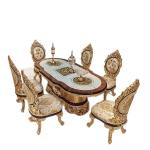 French court dining table and chair combination, solid wood carving and gold foil western dining table, luxury high-end