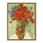 Wieco Art Framed Wall Art of Red Poppies and Daisies by Vincent Van Gogh Paintings Reproduction Abstract Canvas Prints for Home Living Room Decorations Bronze Gold Frame
