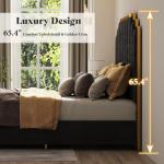 AMERLIFE King Size Upholstered Bed, Modern Velvet Bed Frame with 65.4” Tall Gold Trim Headboard, No Box Spring Needed, Black