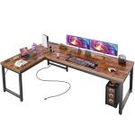 Huuger 63 Inch L Shaped Desk with Power Outlets and USB-C Port, 0.95 Inch Thicker Desktop, Reversible Computer Desk, Larger Office Corner Gaming Desk, Metal Frame, for Home Office, Study, Rustic Brown