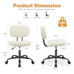 Sweetcrispy Small Office Desk Chair - Armless PU Leather with Comfy Lumbar Support, Height Adjustable Rolling Swivel Task for No Arms, for Adult, Student, Bedroom, Home, Vanity, Beige White