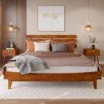 Bme Caden 15 Inch Deluxe Bed Frame with Adjustable Headboard - Mid Century, Retro Style with Acacia Wood - No Box Spring Needed - 12 Strong Wood Slat Support - Easy Assembly - Caramel, King
